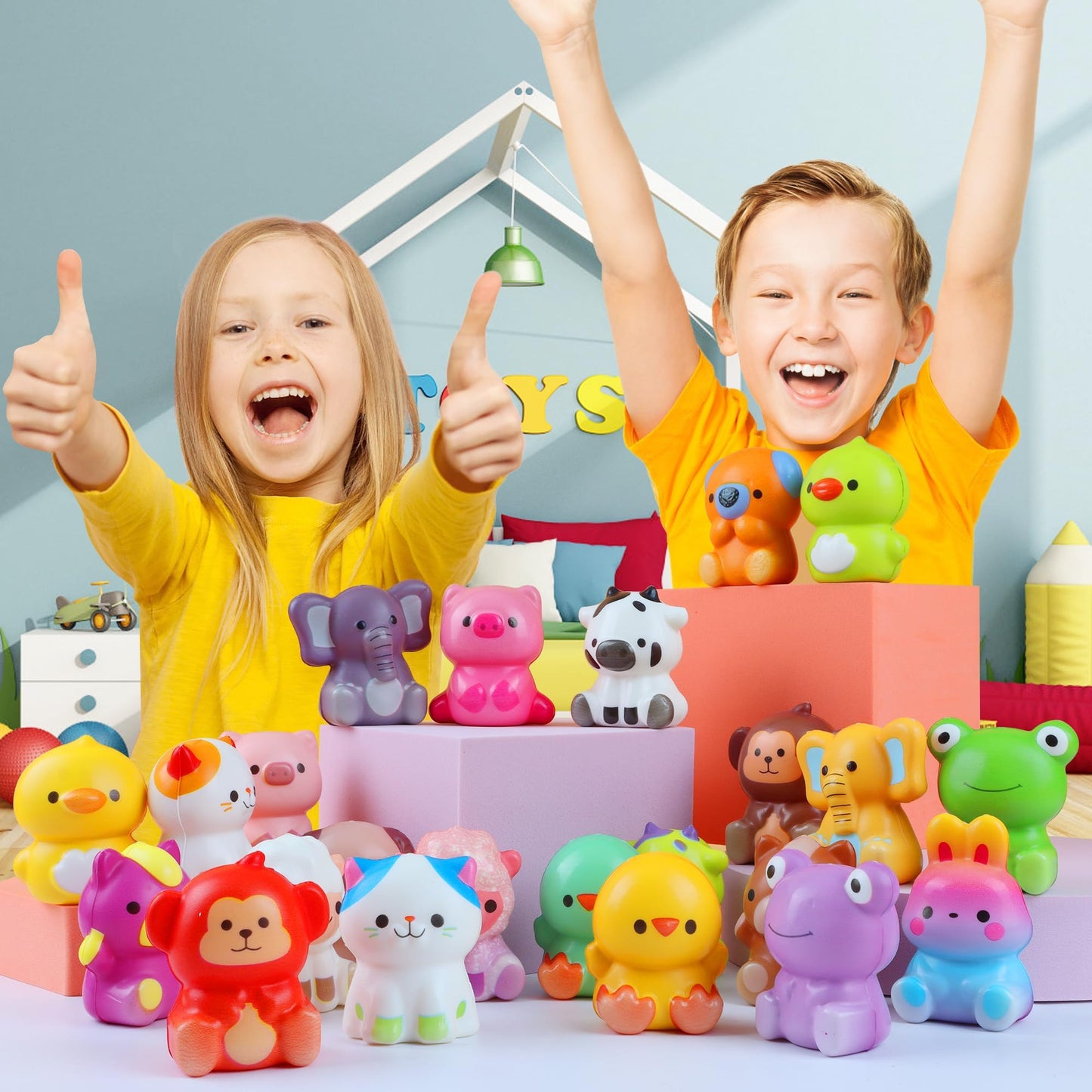 KissFuture Party Favors for Kids, 24PCS Animal Squishy Toys, Goodie Bag Stuffers for Kids, Pinata Stuffers, Birthday Gifts for Boys & Girls, Treasure Chest Prizes, Classroom Prizes