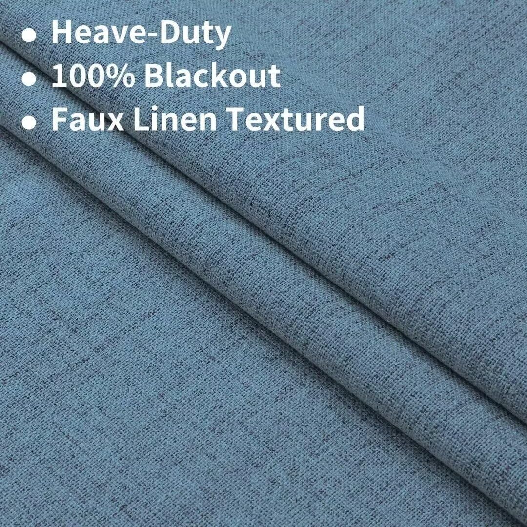 Joydeco Natural Linen Curtains 84 inch Length 2 Panels Set Burg 100% Blackout Patio Door Curtain Room Darkening Sliding Door Curtains Thermal Insulated Back tab Rod Pocket(105x84 inch, Sky Blue)