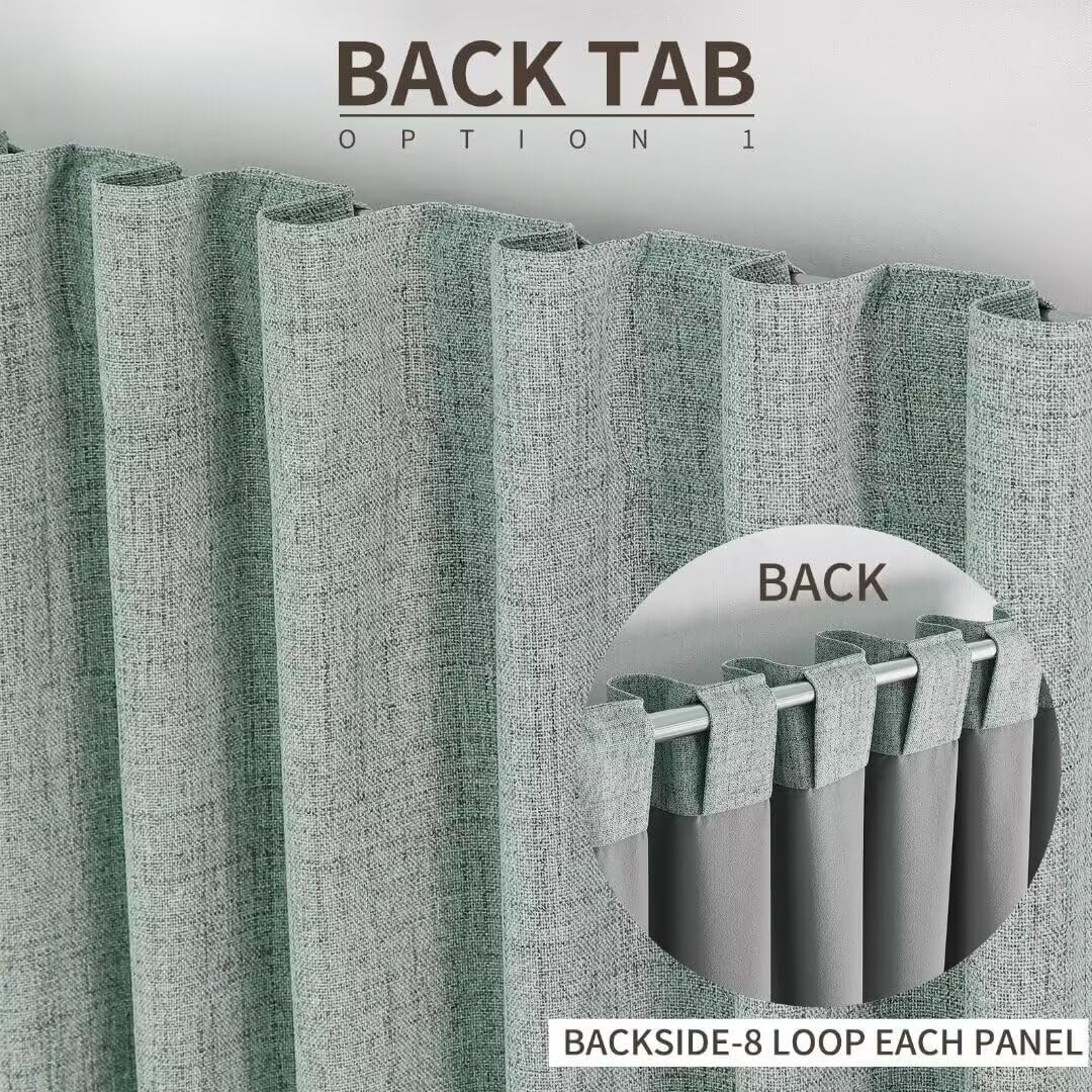 Joydeco Natural Linen Curtains 90 inch Length 2 Panels Set Burg 100% Blackout Patio Door Curtain Room Darkening Sliding Door Curtains Thermal Insulated Back tab Rod Pocket(105x90 inch, Sage Green)