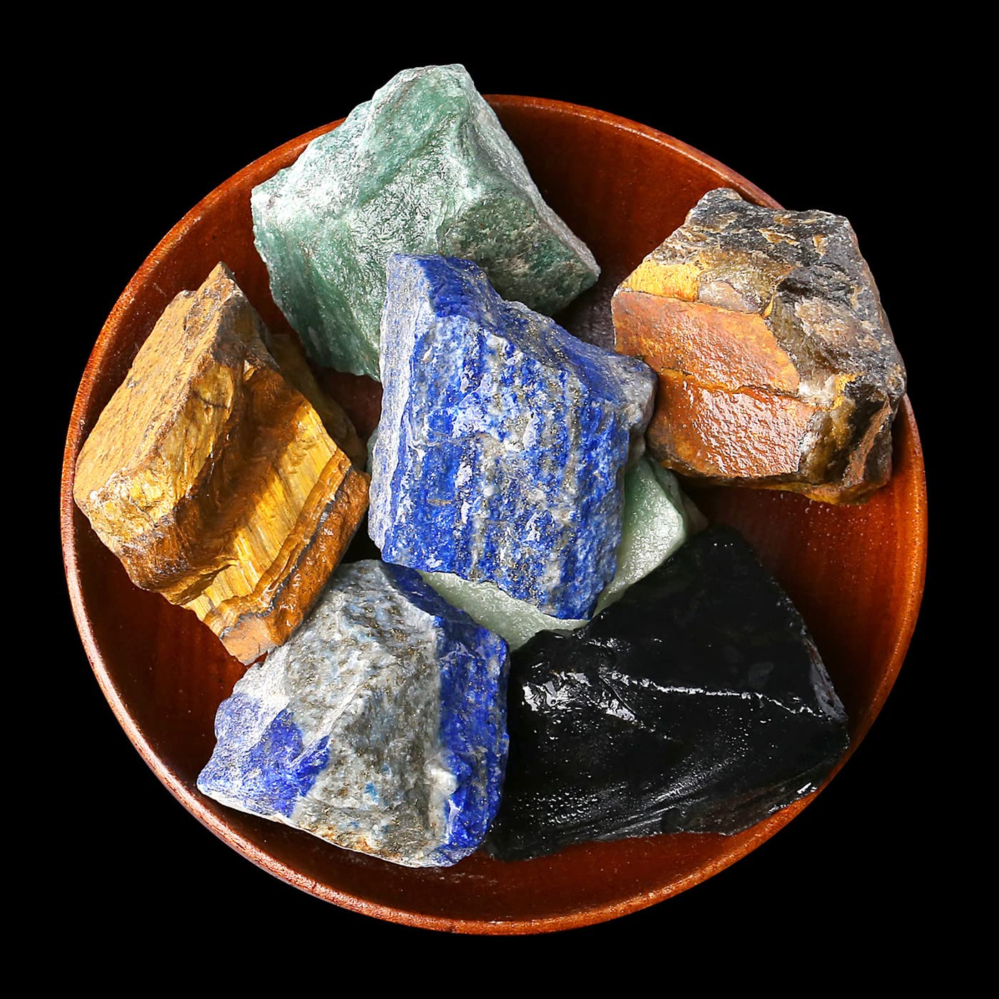 ZHIYUXI 2" Tiger Eye Green Aventurine Obsidian Lapis Lazuli Raw Crystals Bulk Crystals and Stones Large Crystals Rocks for Tumbling Witchcraft Wire Wrapping Fountain Rocks Cabbing Room Decor 4Pcs
