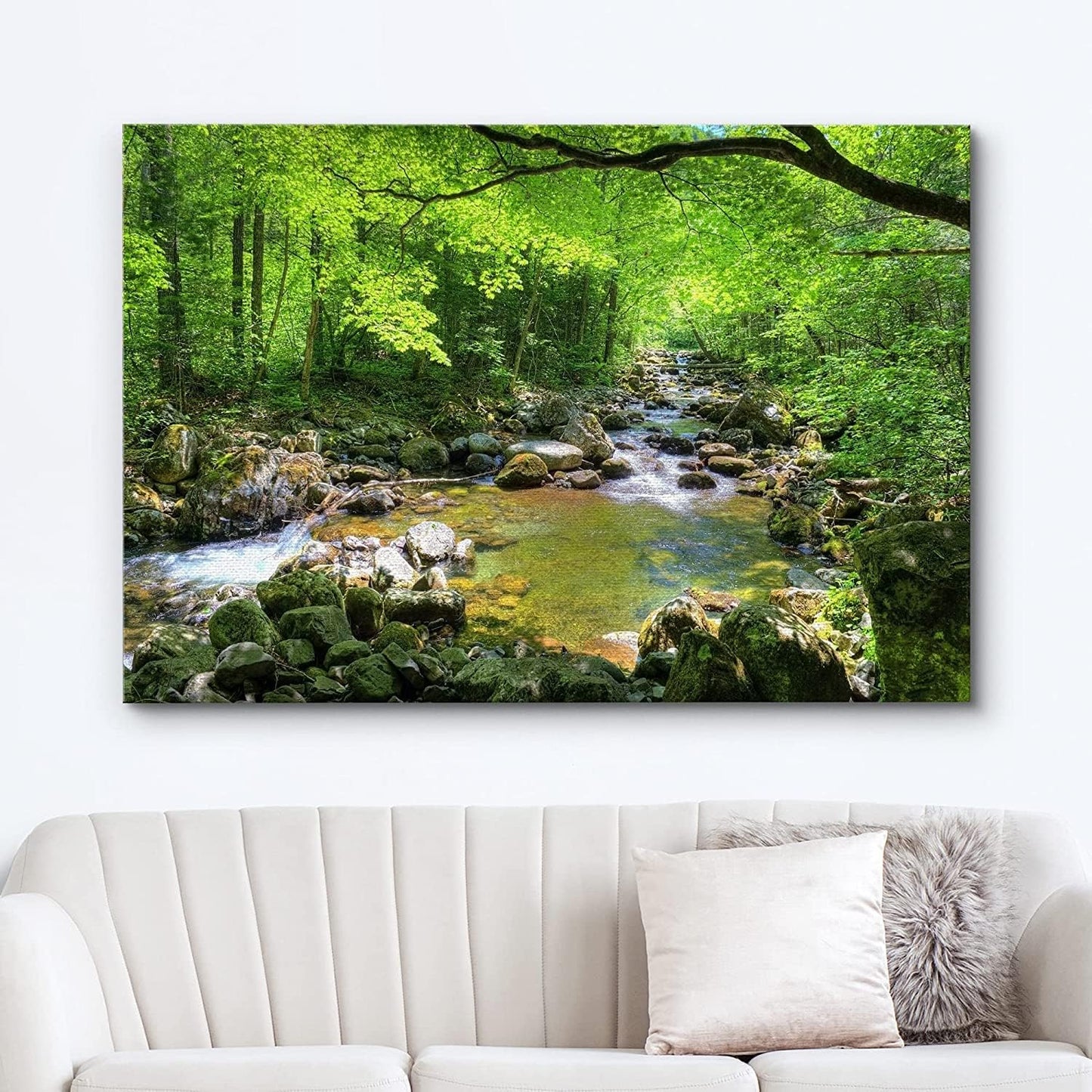 wall26 Canvas Print Wall Art River Through The Green Forest Nature Wilderness Photography Modern Art Rustic Scenic for Living Room, Bedroom, Office - 32"x48"