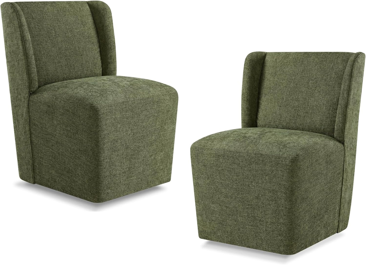 Upholstered Dining Chair with Casters Wingback Modern Side Armless Deskchair with Rollers for Diningroom Bedroom Livingroom Reading Room,Green,2 Box