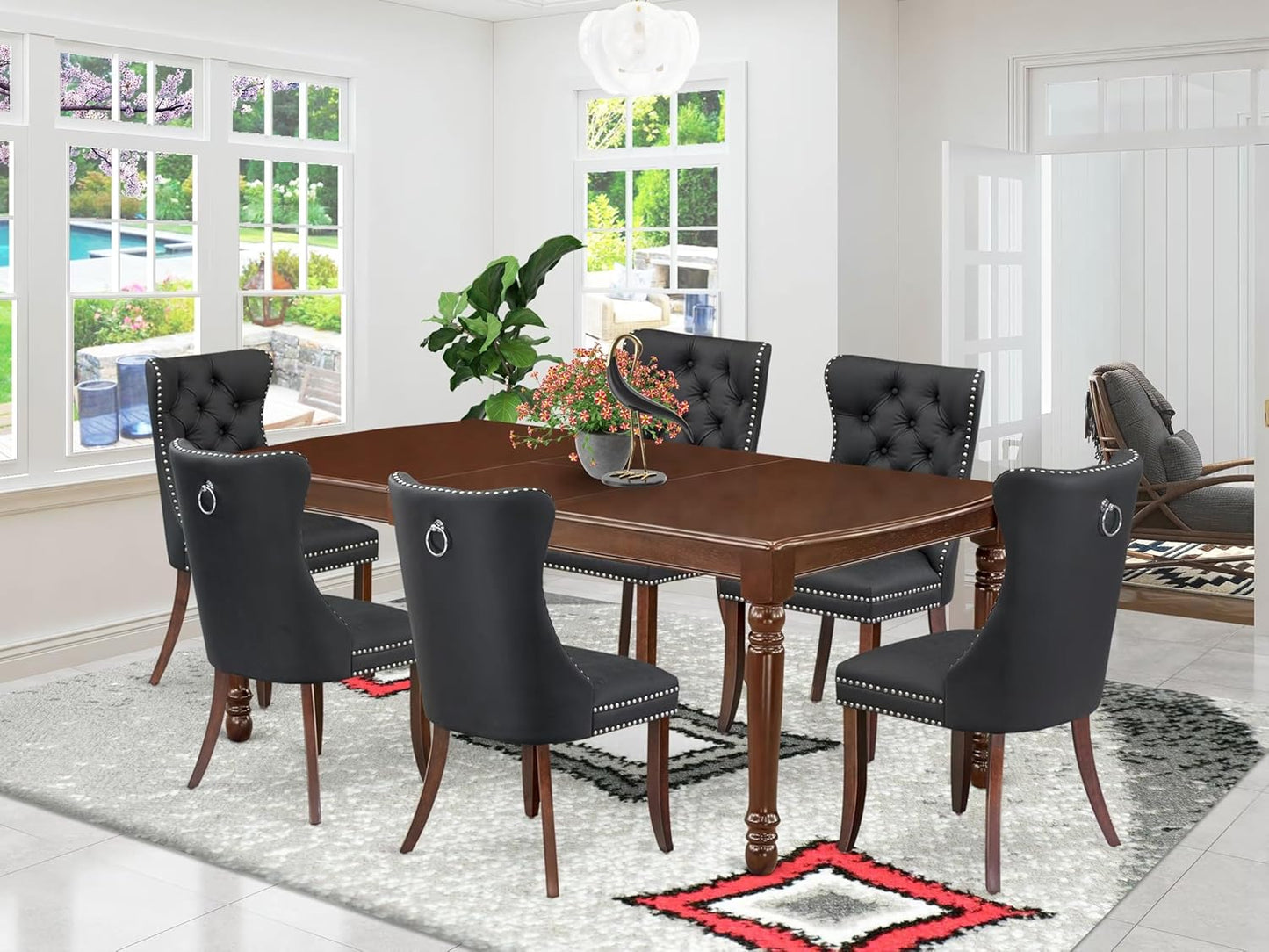 East West Furniture DODA7-MAH-12 7 Piece Dinette Set Includes a Rectangle Dining Table with Butterfly Leaf and 6 Polyester Fabric Upholstered Chairs, 42x78 Inch, Mahogany