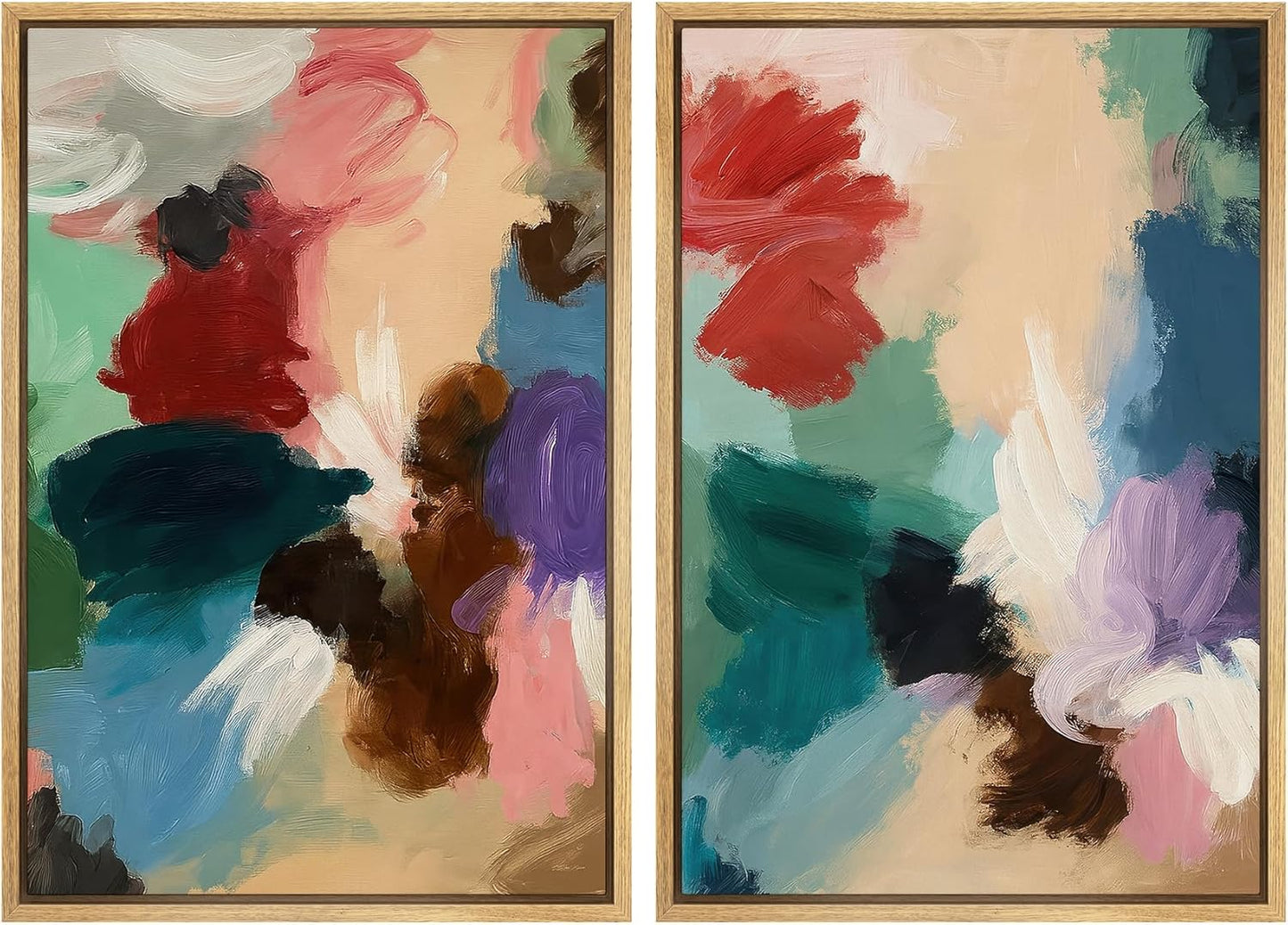 SIGNWIN Framed Wall Art Print Set Colorful Abstract Brushstroke Vibrant Illustrations Modern Art Rustic Relax/Calm Multicolor for Living Room, Bedroom, Office - 24"x36"x2 NATURAL