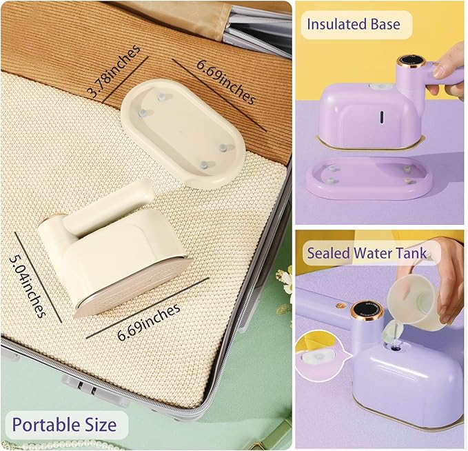 Travel Steamer Iron, 1000W Portable Mini Steam Iron, 100ml Foldable Wet Dry Dual-Purpose Hanging Ironing Machine, Essential Steamer for Home, Travel & University Dormitory (Beige)
