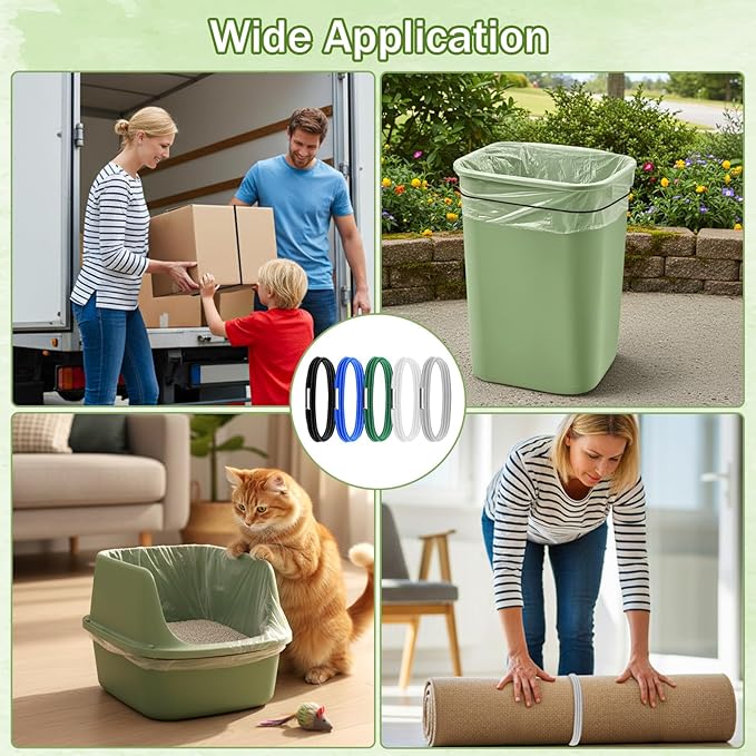 Trash Can Rubber Bands Set of 5, Heavy-duty Trash Can Bands, Fits 13-30 Gallon Bins, Garbage Can Rubber Bands （Black White Blue Green Light Gray）
