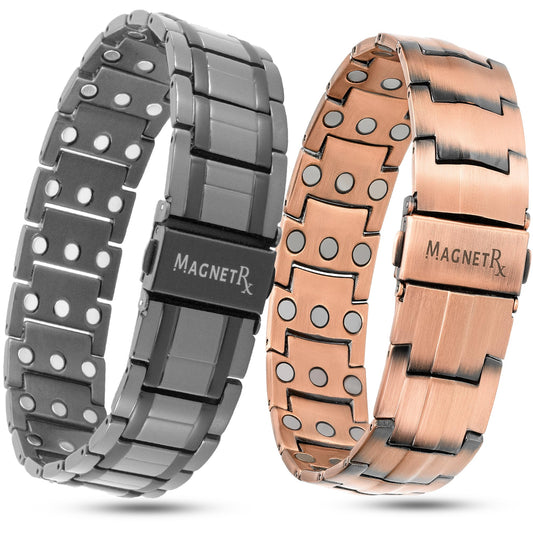 MagnetRX 3X Strength Magnetic Bracelets for Men – Titanium & Pure Copper Magnetic Bracelets for Men – Premium Fold–Over Clasp & Adjustable Length with Sizing Tool