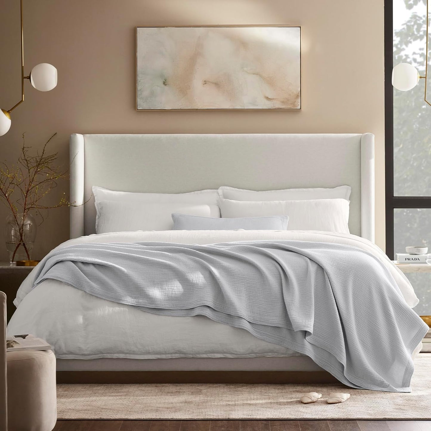 BOLL & BRANCH Dream Bed Blanket - Twin/Twin XL, Sky - Luxury 100% Organic Cotton - Soft, Lightweight and Breathable - Cloud-Like Touch