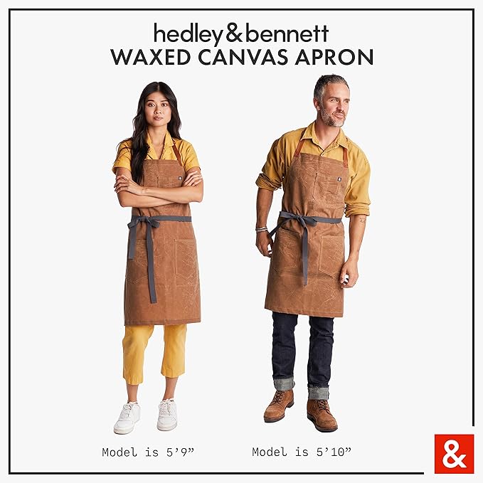 hedley & bennett Waxman Apron - 100% Cotton, Water Resistant, Heavy Duty Waxed Canvas Apron with Pockets & Adjustable Strap for Grilling, Baking, BBQ, Cooking - Professional Chef Apron - Montana