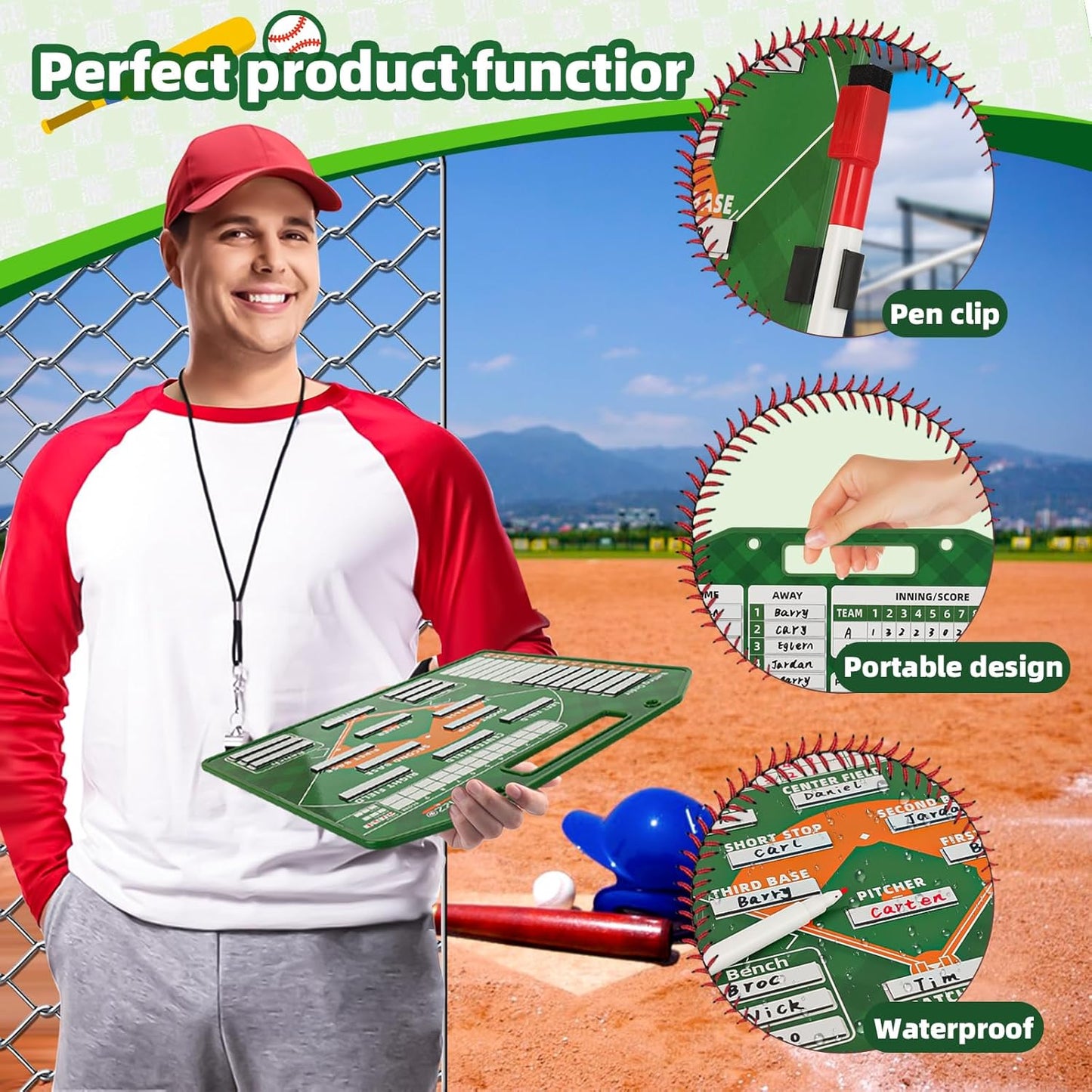 Magnetic Baseball Lineup Board，Baseball Lineup Cards Baseball Lineup Board for Dugout Baseball Clipboard for Coaches Softball Lineup Cards Marker Boards Baseball Coaching Accessories（Green）