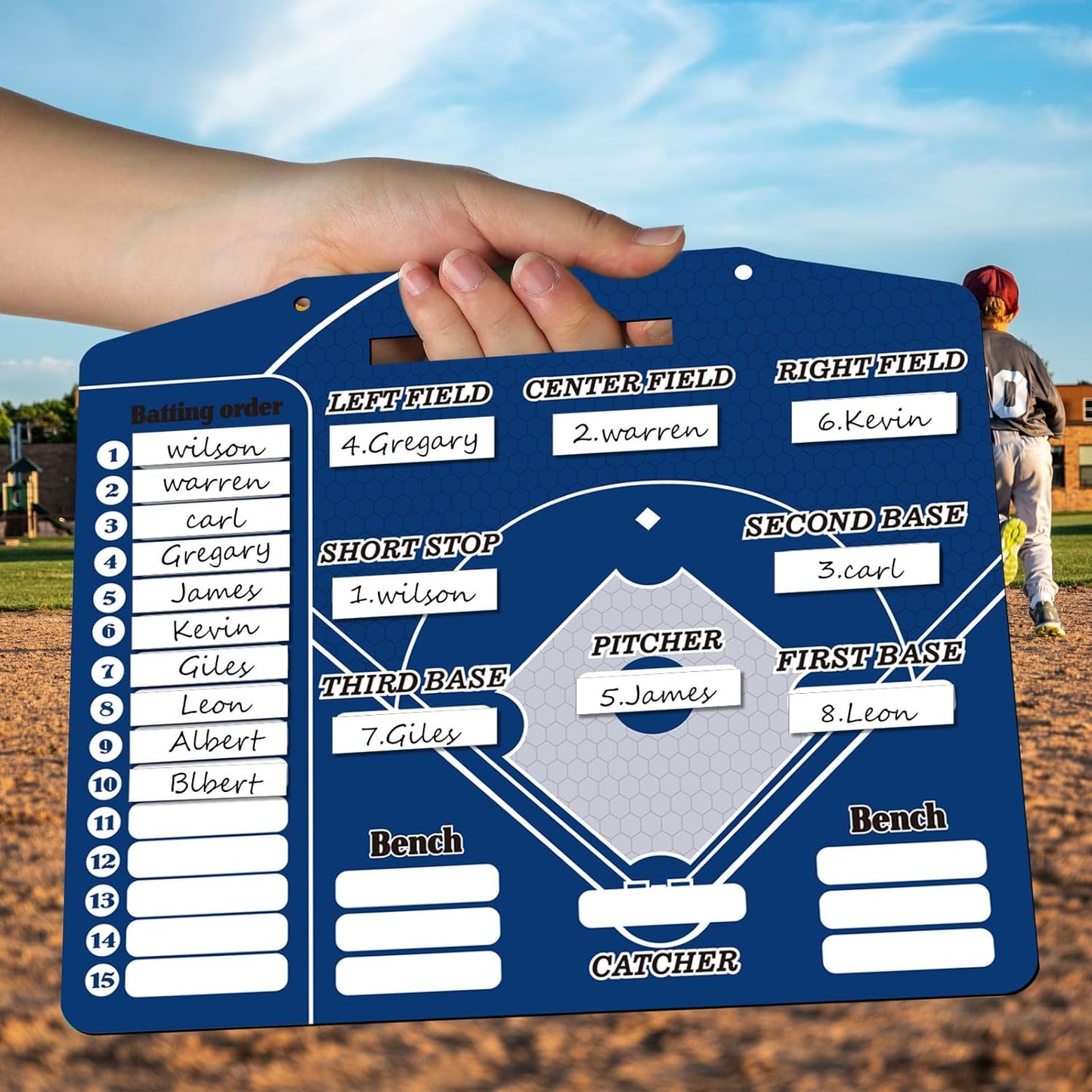 Geyee 34 Pcs Magnetic Baseball Lineup Board for Coach, Erases Easily Magnetic Dugout Board Softball Coaching Board with 30 Lineup Cards 2 Snap Hooks and Marker Pen