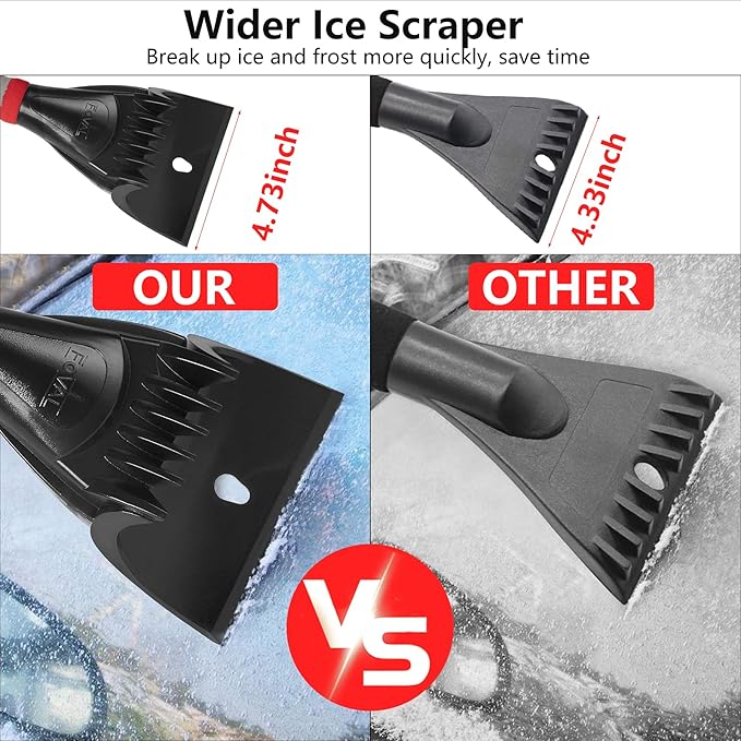 FOVAL 27" Snow Brush with Wider Ice Scraper (4.73" Width)(2 Pack), Snow Removal Car Brush with Comfortable Foam Grip for Cars, Trucks, SUVs, Windshield (Heavy Duty ABS, PVC Brush)