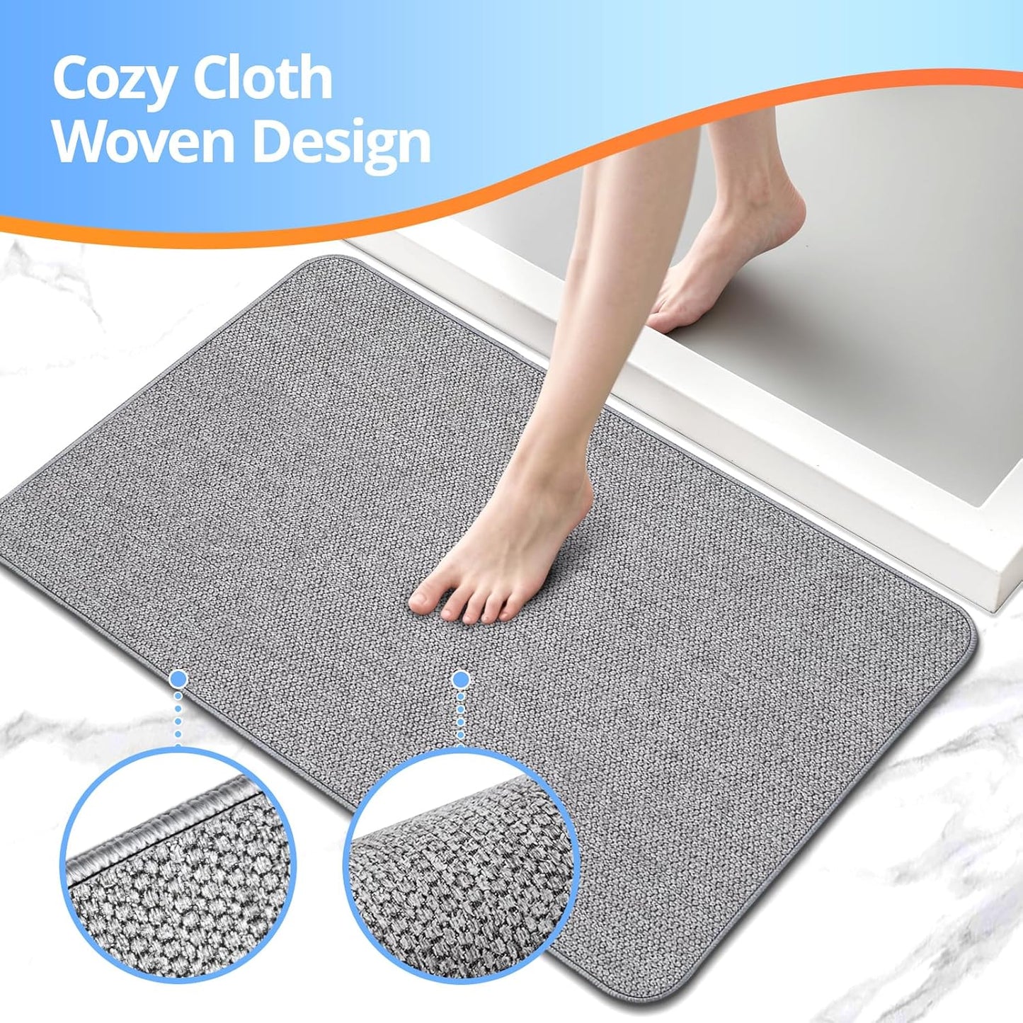 Upgraded Bathroom Rugs 19x30Inch, Thin Bath Mat with Rubber Backing Non-Slip, Absorbent,Quick Dry Machine Washable, Home Decor Accessories Cozy Cloth Bathroom Mat fit Under Door/Sink/Tub/Shower-Gray