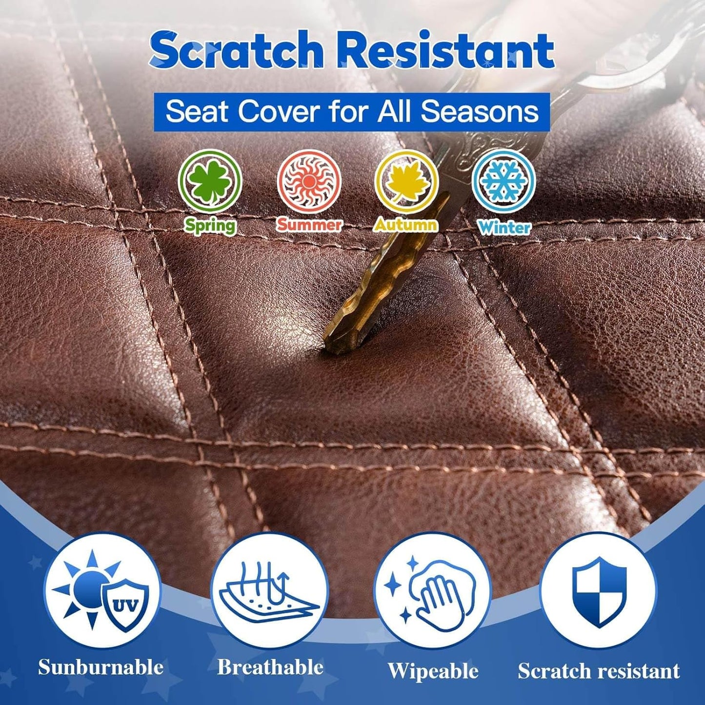 NOKINS 4PCS Golf Cart Seat Covers Kit, Front and Rear Seat Covers Fits Club Car Precedent Standard Seat Cushion, Club Car Vinyl Seat Covers Accessories, No Staples (Brown Brown 8438)
