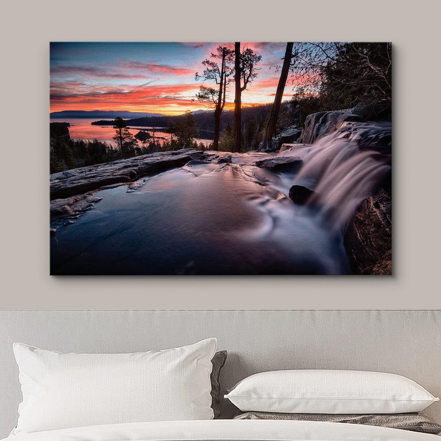 wall26 Canvas Print Wall Art Water Rushes Over Lake at Sunset Nature Wilderness Photography Modern Rustic Scenic Relax/Calm Multicolor Colorful for Living Room, Bedroom, Office - 12"x18"