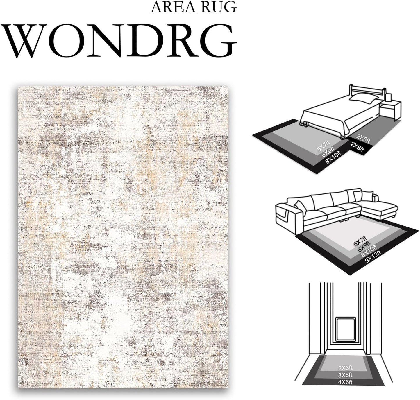 5x7 Washable Area Rug Beige Grey Neutral Abstract Living Room Bedroom Throw Rug Non Slip Soft Low Pile Indoor Floor Carpet for Dining Room Kitchen Office Entryway Home