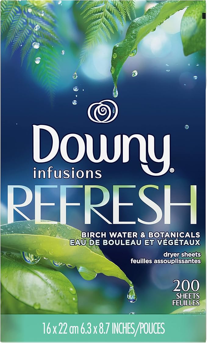 Downy Infusions Dryer Sheets Laundry Fabric Softener, Refresh, Birch Water & Botanicals, 200 Count
