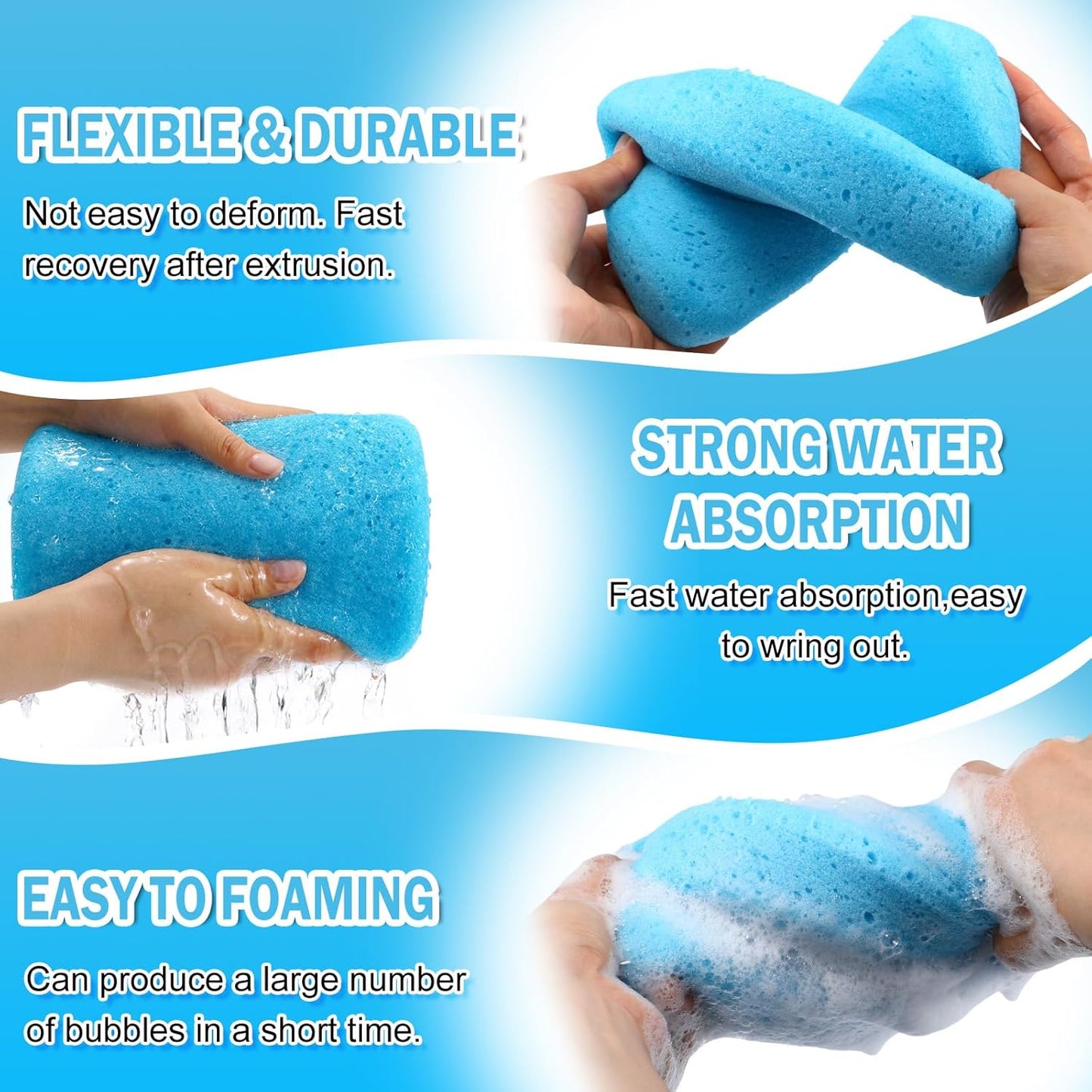 Tioncy 24 Pcs Large Sponges Bulk 7.5 x 5.5 x 1.9 Inch Grouting Car Wash Foam Cleaning and Washing Sponge Commercial Foam Large All Purpose for Cleaning Dishes Car Tile Bike (Blue)