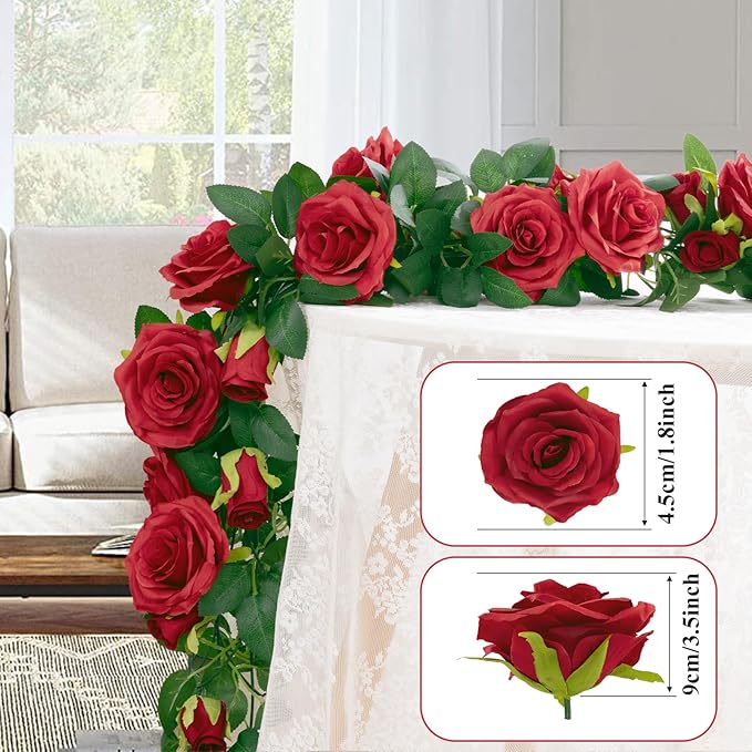 U'Artlines 5 Pack Artificial Red Rose Vines Floral Garlands Total 32.5 Ft Fake Vine Silk Flower Garland for Indoor Outdoor Home Wedding Arch Garden Wall Decoration
