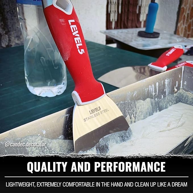 5" Soft-Grip Stainless Steel Drywall Joint Knife - LEVEL5 | Pro-Grade | Comfortable Finishing Hand Tool | Metal Hammer End | Sheetrock Gyprock Plasterboard Mud | 5-141