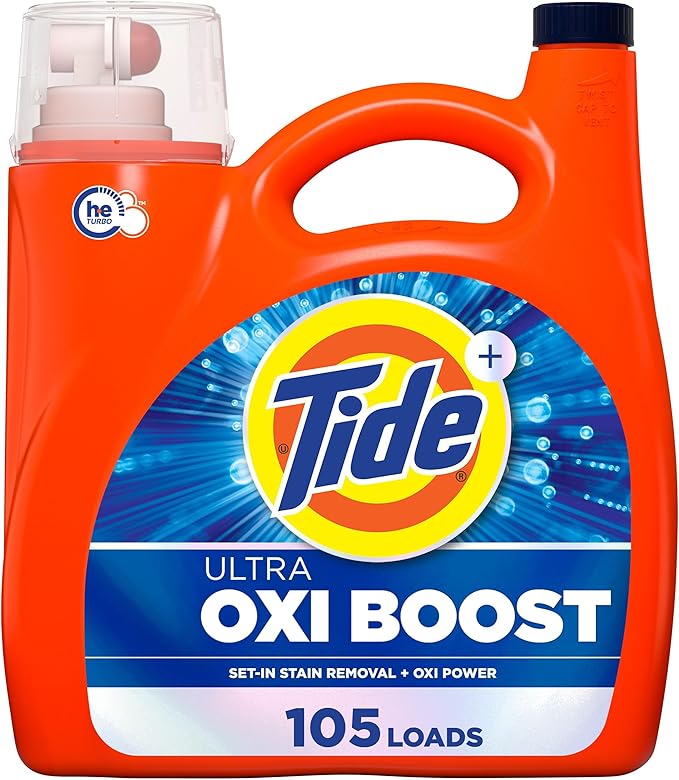 Tide Ultra Oxi Boost Liquid Laundry Detergent, 148 fl oz, 105 Loads, Advanced Stain Remover with Extra Oxi Power