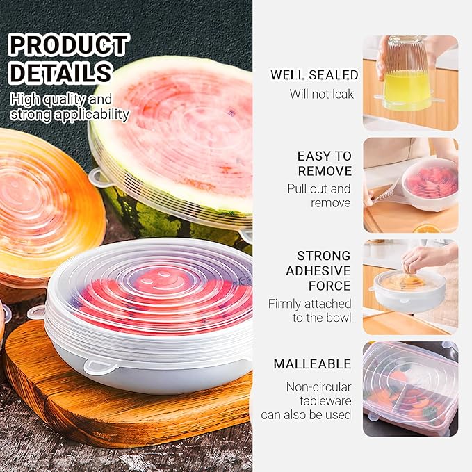 4 Pack 2.6in Reusable Silicone Stretch Lids, Silicone Bowl Covers for Food Storage, Universal Stretchable Lids for Containers Produce, Elastic Expandable Seal Cover, Microwave Freezer Safe