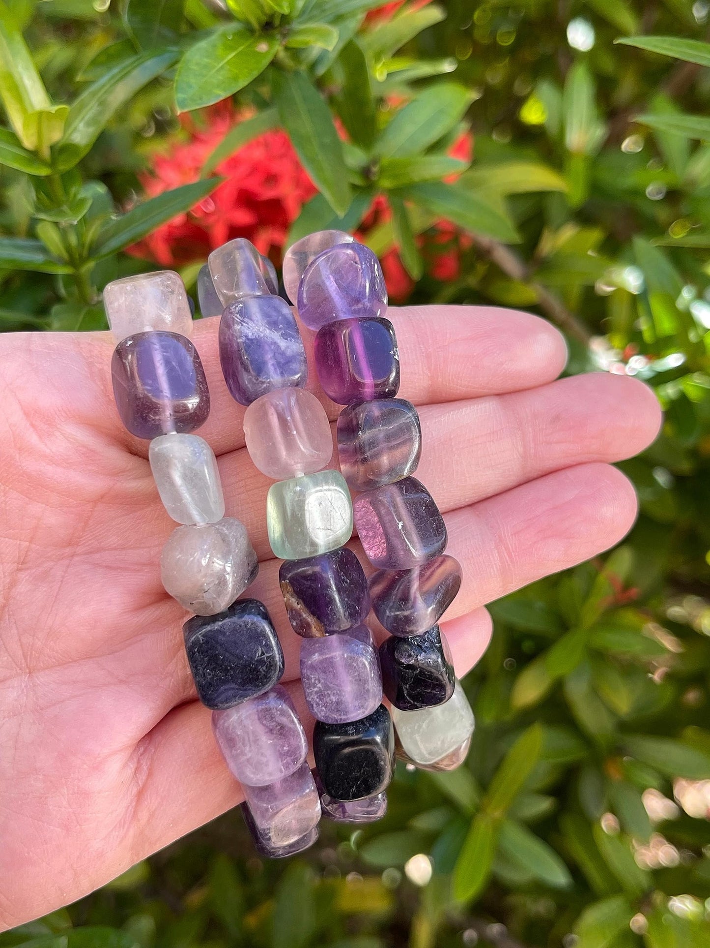 GAF TREASURES Rainbow Fluorite Crystal Nugget Bracelet, Genuine Rainbow Fluorite Tumbled Gemstone Bracelet, Healing Crystal Bracelet, Gift for Men & Women (1)