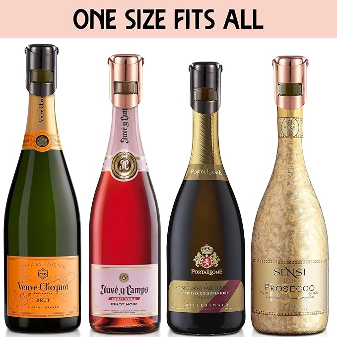 Champagne Stoppers – Sparkling Wine Bottle Stopper & Prosecco Bottle Stopper – Airtight Seal for Freshness – Prosecco Gifts for Women – Cool Gadgets for Dad or Mom