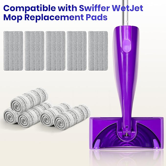 10 Pack Swiffer WetJet Replacement Mop Pads,Compatible with Swiffer WetJet Hardwood and Floor Spray Mop,Size:11.6''*5.51'',Grey