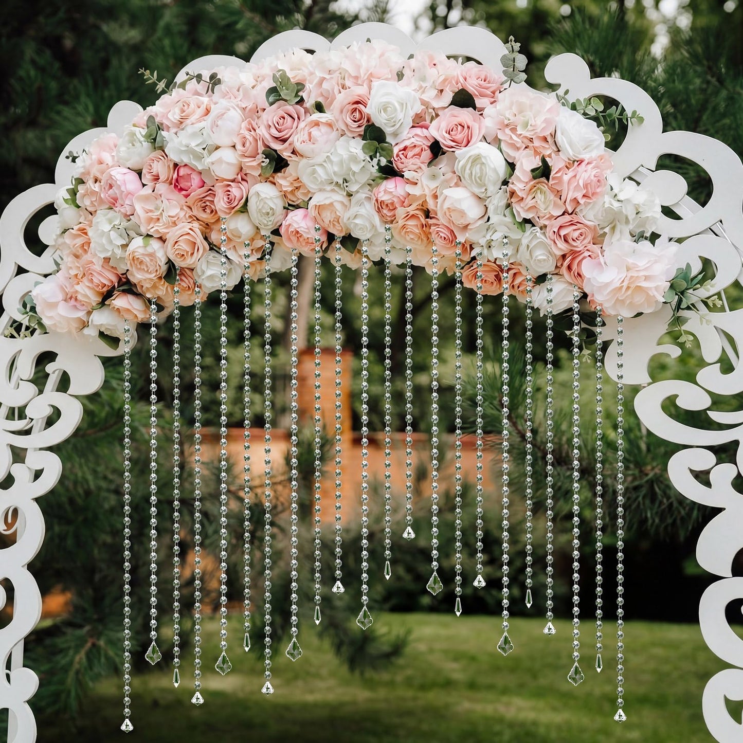 Teyva Daily 24 Pcs 13 Inch Clear Acrylic Crystal Garland Strands Hanging Chandelier Beaded Chain Ornament String Decorations Beaded Chain Garland Curtain for Wedding Party Manzanita Tree Centerpiece
