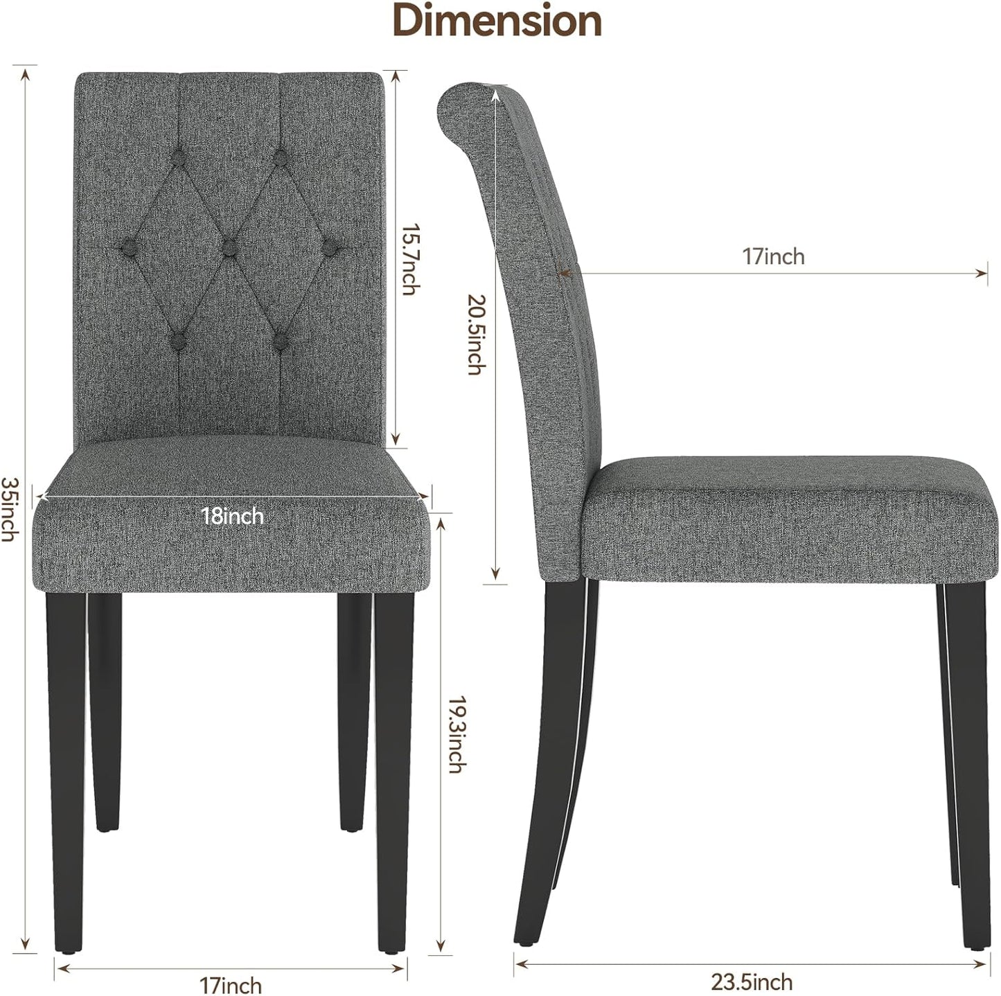 Upholstered Dining Chairs Set of 4, Button Tufted Parsons Dining Chair with Solid Wood Legs, Modern Fabric Side Chair for Dining Room/Kitchen/Restaurant/Hotel- Grey