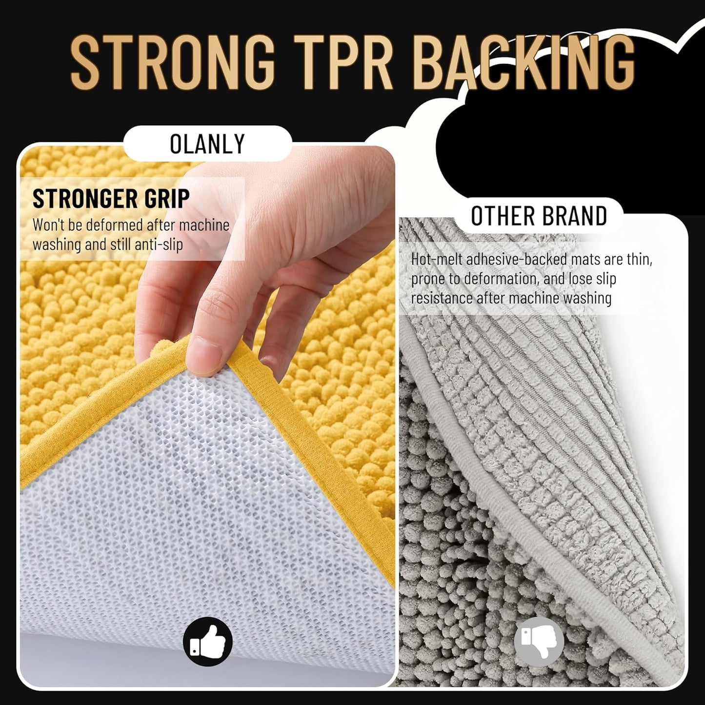 OLANLY Thick Bathroom Rugs 30x20, Extra Soft Absorbent Chenille Striped Bath Rugs, Rubber Backing, Machine Wash Dry, Bath Mats for Bathroom Floor, Tub and Shower, Home Decor Accessories, Yellow