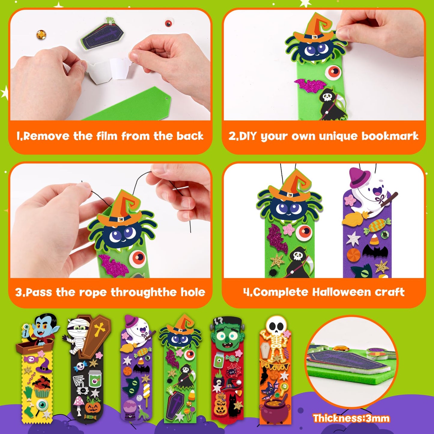 SpringFlower 24 Pack Halloween Crafts for Kids, Halloween Crafts for Party Favors Supply Classroom DIY Activities Classroom Rewards, DIY Bookmark for Trick or Treat Prizes Gifts