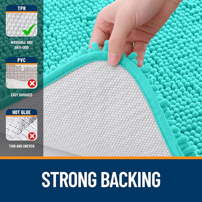 OLANLY Bathroom Rugs 30x20, Extra Soft Absorbent Chenille Bath Rugs, Rubber Backing Quick Dry, Machine Washable Bath Mats for Bathroom Floor, Tub and Shower, Home Decor Accessories, Teal