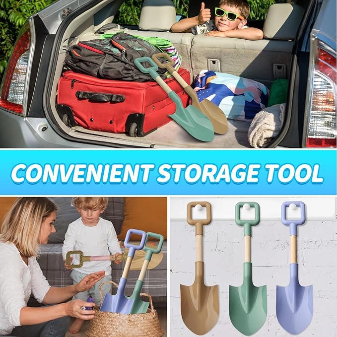 16" Beach Sand Shovels Toys for Kids, Jumbo Gardening Tool Kits, Sturdy Long Wooden Spade for Sand Snow Digging, ABS Plastic Scoops Gift for Summer Winter Camping Backyard Planting ( Avocado 3PCS )