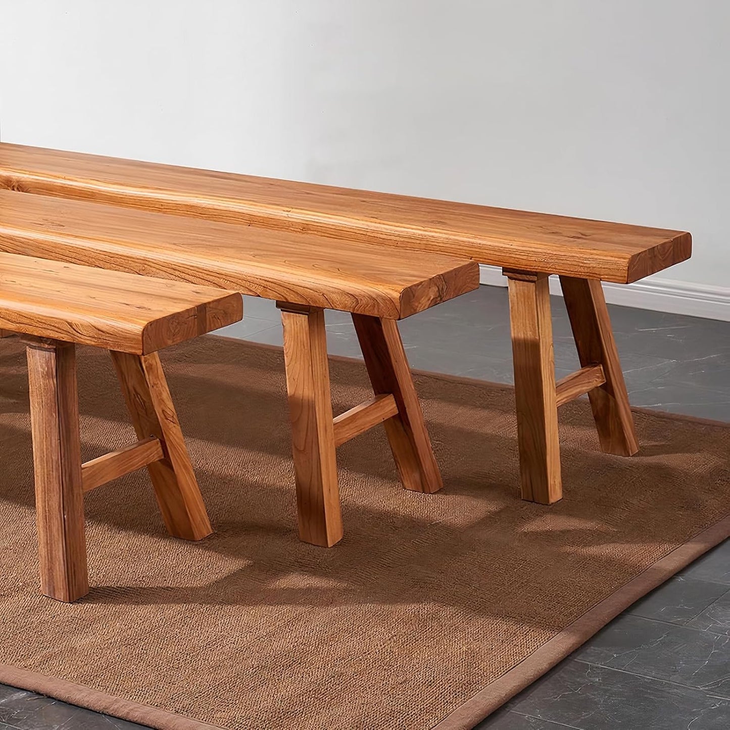 Farmhouse Wood Bench Indoor - 63Inch entryway Bench, Natural Solid Wood, Durable and Sturdy, Suitable for Dining Room, Bedroom, Porch and Other Narrow Spaces