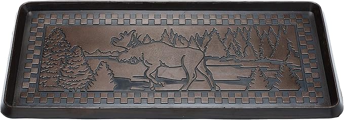 HF by LT Moose Scene Rubber Boot Tray, 32 x 16 inches, One-Piece Seamless Construction, Durable Vulcanized Rubber, Year Round Use Indoors or Outdoors, Bronze