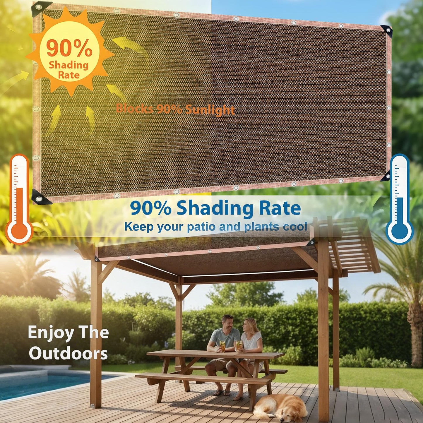 LCYFBE 90% Shade Cloth Sun Shade Fabric Privacy Screen Shade Cover for Patio Garden Pergola Shade Cover Canopy with Gromments, 6 x 8 FT, Mocha