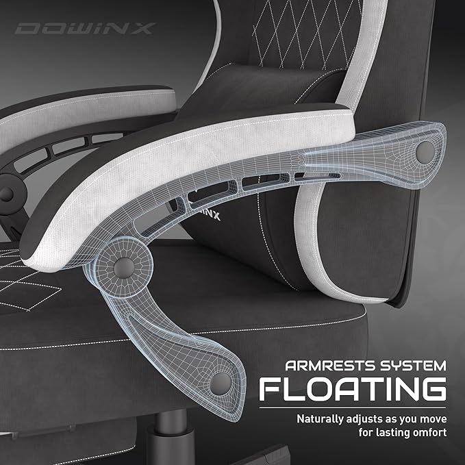 Dowinx Gaming Chair, Fabric Gaming Chairs for Adults with Pocket Spring Cushions and Lumbar Support, Ergonomic Massage Office Chair High Back with Footrest and Linkage Armrests, Black