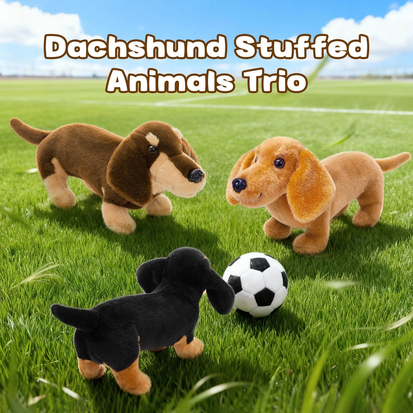MorisMos 3 Packs Dachshund Stuffed Animals in Bulk,13'' Realistic Weiner Dog Toys for Kid Girl Boy Adult,Lifelike Weiner Dog Puppy Plushies,Bulk Small Stuffed Animal Dachshund Gifts for Birthday Party