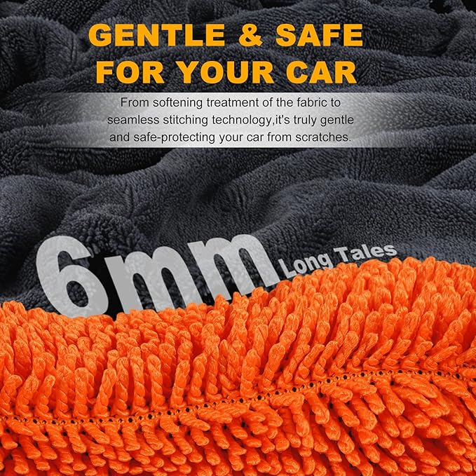 2 Pack Dual-Size Car Drying Towel, Microfiber Towels for Cars, Dual Sided Quick Dry Towel, Drying Towels Car Detailing for Cars, Trucks, SUV [Orange/Gray]
