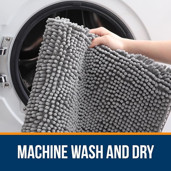 OLANLY Bathroom Rugs 70x24, Extra Soft Absorbent Chenille Bath Rugs, Rubber Backing Quick Dry, Machine Washable Bath Mats for Bathroom Floor, Tub and Shower, Home Decor Accessories, Grey