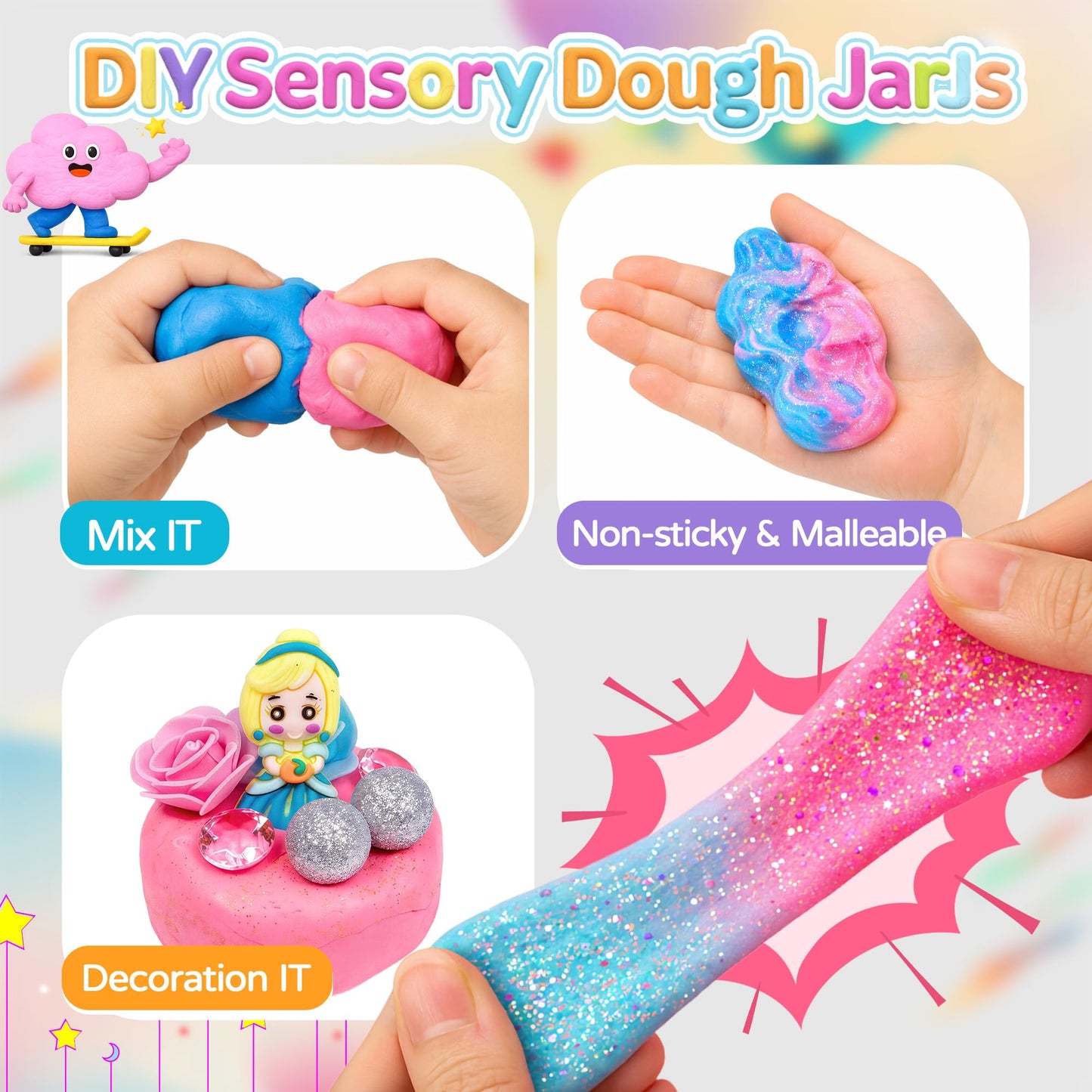 8-Pack Play Dough Jars, Reusable Sensory Play Kit for Kids, Non-Toxic, Educational Creative Playdough,Perfect Party Favors, Goodie Bags,Birthday Gifts for Boys Girls,Ideal for Home Preschool Classroom