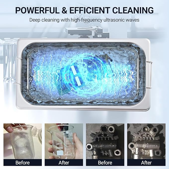 6.5L Professional Ultrasonic Cleaner | Commercial 40kHz with Digital Timer & Heater | for Jewelry, Watches, Eyeglasses & Small Parts Cleaning