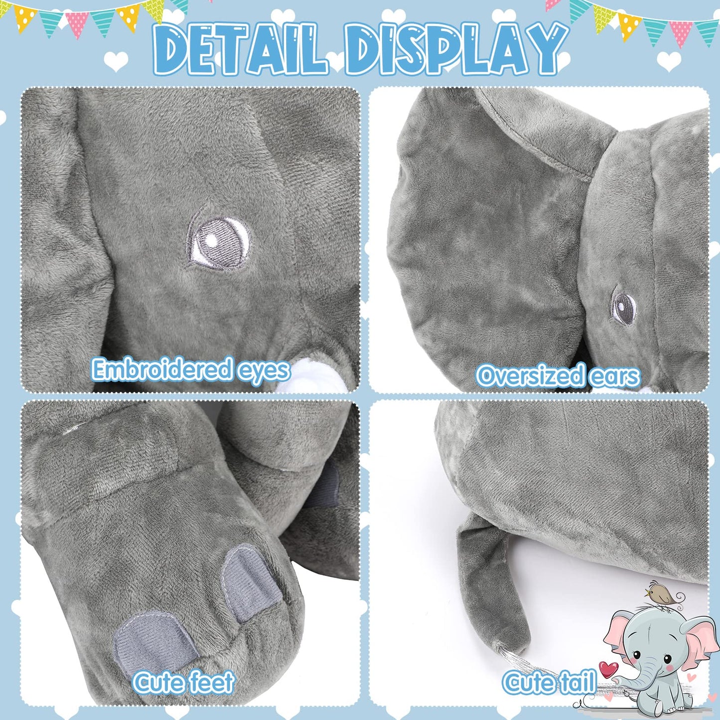 Yulejo Giant Stuffed Elephant Plush Animal Pillow Large Stuffed Animal Soft Party Favor Huge Gray Elephant Plush Doll for Adult Girlfriend Home Decor (39.4inch)