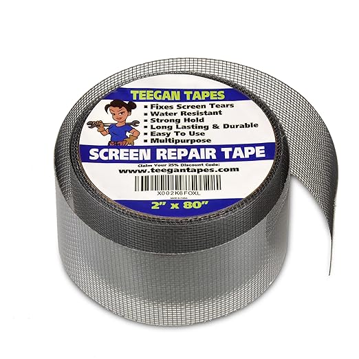 Screen Repair Tape – Fiberglass Mesh, Strong Adhesive, Weather-Resistant Window & Door Screen Patch – Easy to Use, Durable Screen Repair Kit for Holes & Tears