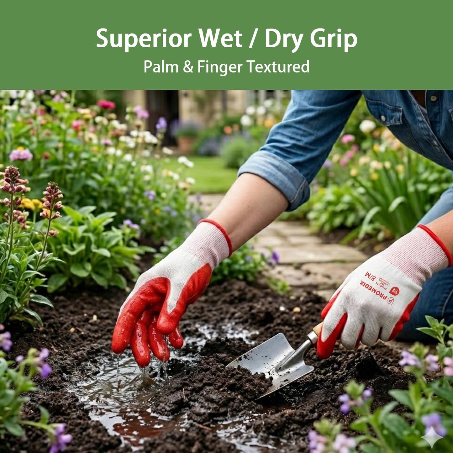 PROMEDIX P 4 Pairs Gardening Gloves for Women & Men, Breathable Nitrile Coated for Yard Working, Garden Gloves Easy to Clean Washable with Non-Slip Grip multi,L