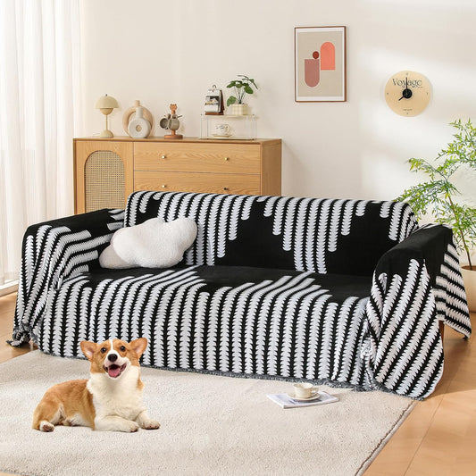 Boho Sofa Cover, Couch Covers for 3 Cushion Couch Sofa Pet Friendly, Sofa Cover Washable, Soft Chenille Living Room Couch Covers Slipcover, Pet Furniture Protecto (2# Black, 71" x 150")