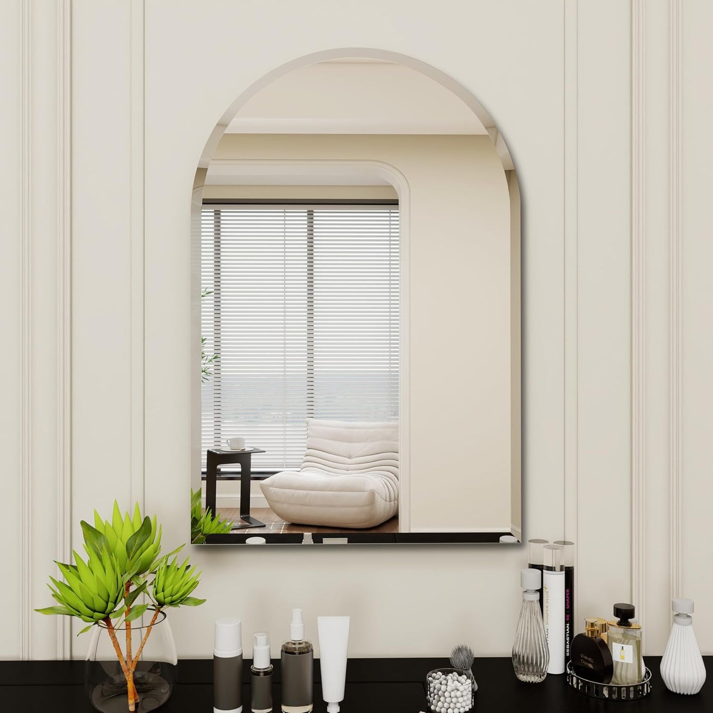 Arched Bathroom Mirror, 32X40 inch Arched Frameless Mirror, Arch Wall Mirror，Frameless Mirrors for Bathroom,Beveled Bathroom Mirror.