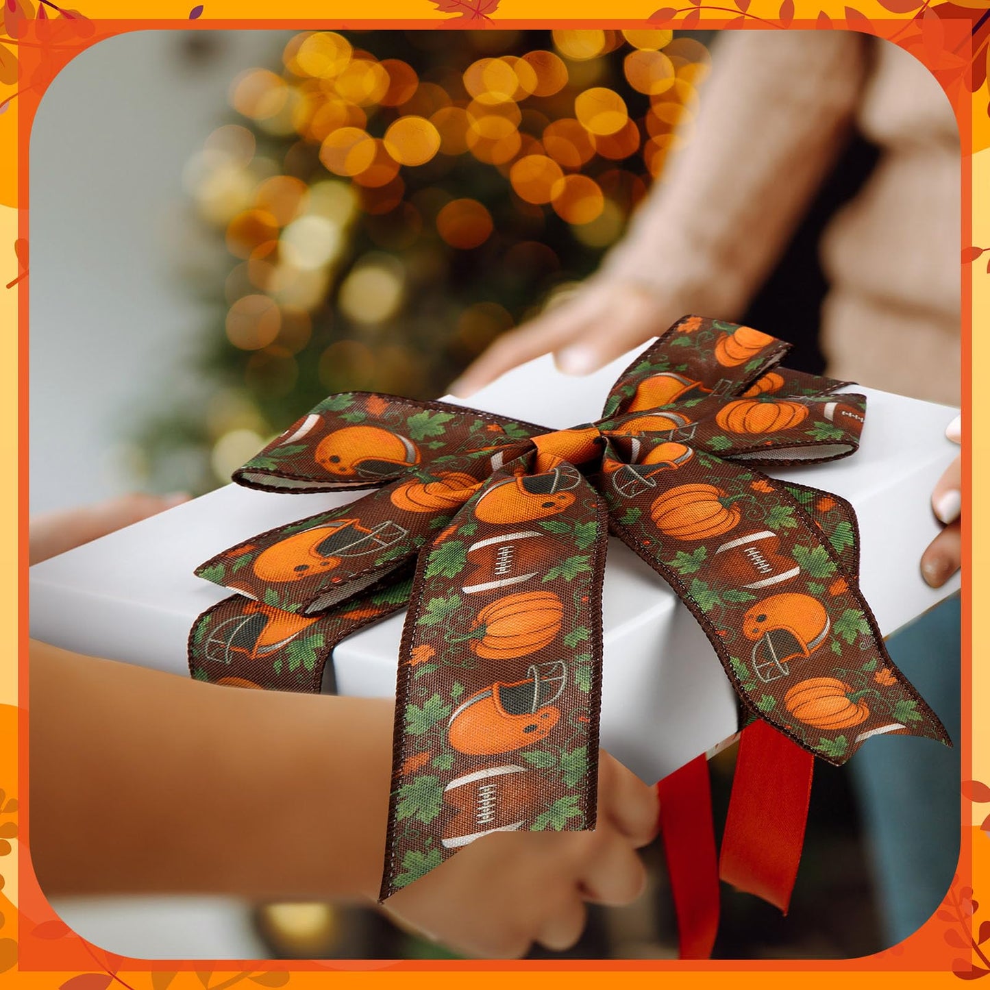 Juexica 6 Rolls Football Fall Wired Edge Ribbon 2 Inch x 30 Yards Brown Orange DIY Crafts Fabric Rustic Football Ribbons for Gift Wrapping Bows Party Wreath Floral Decoration Sewing Supplies